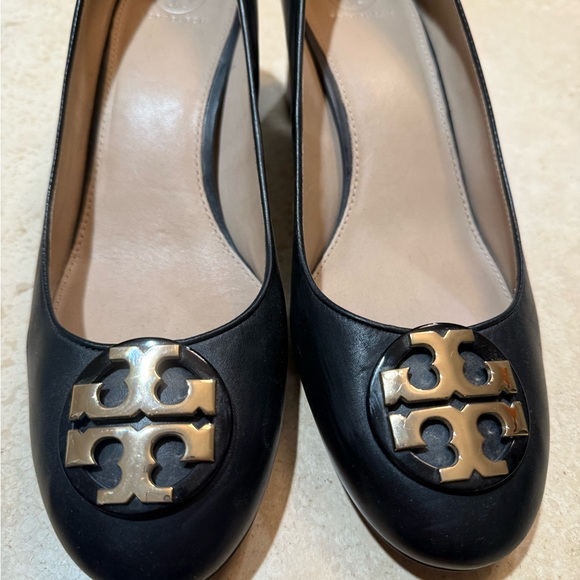 Tory Burch Black Heels with Gold Emblem - Picture 8 of 8